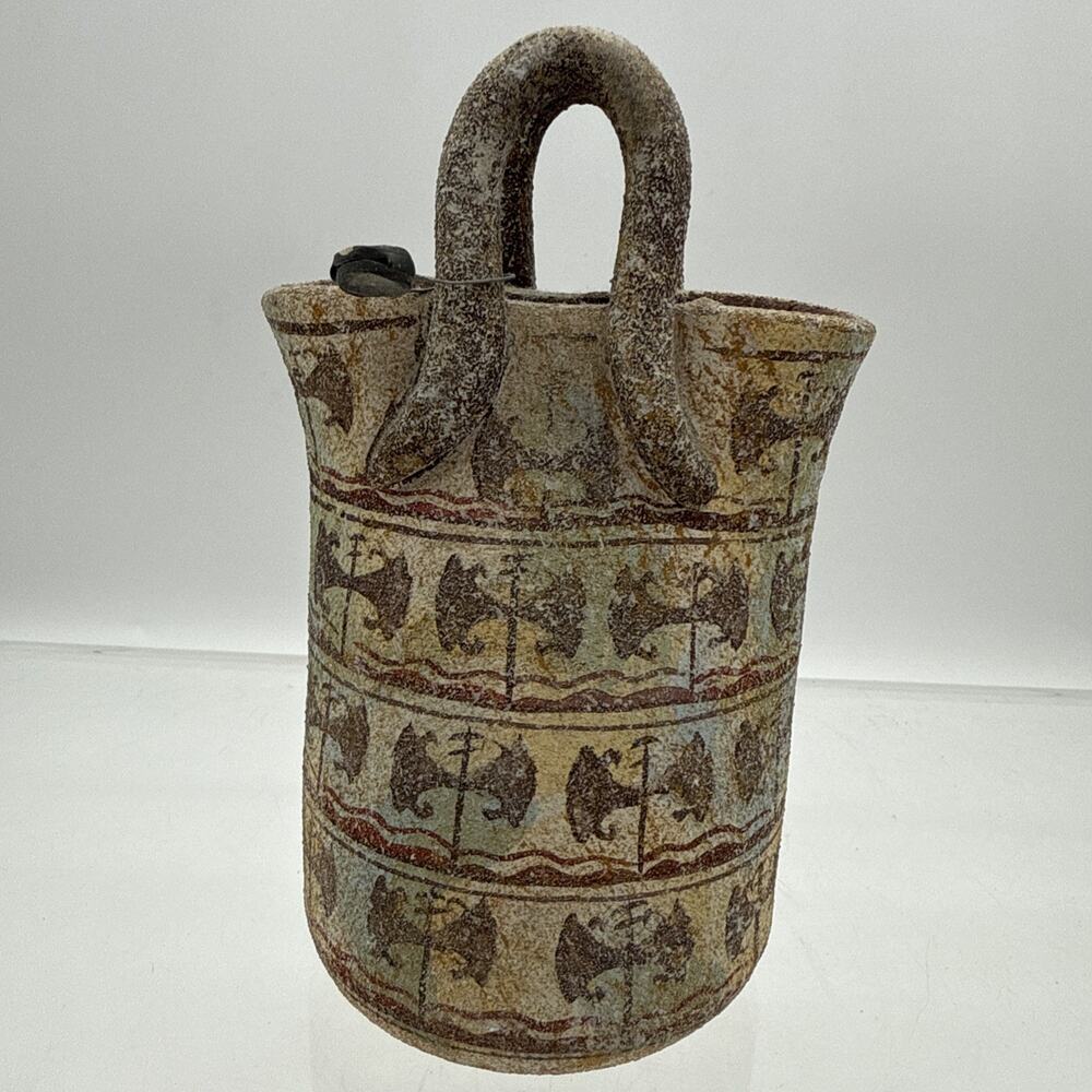 Minoan Crete Clay basket Hand Painted & Decorated -double-axe motifs MUSEUM COPY
